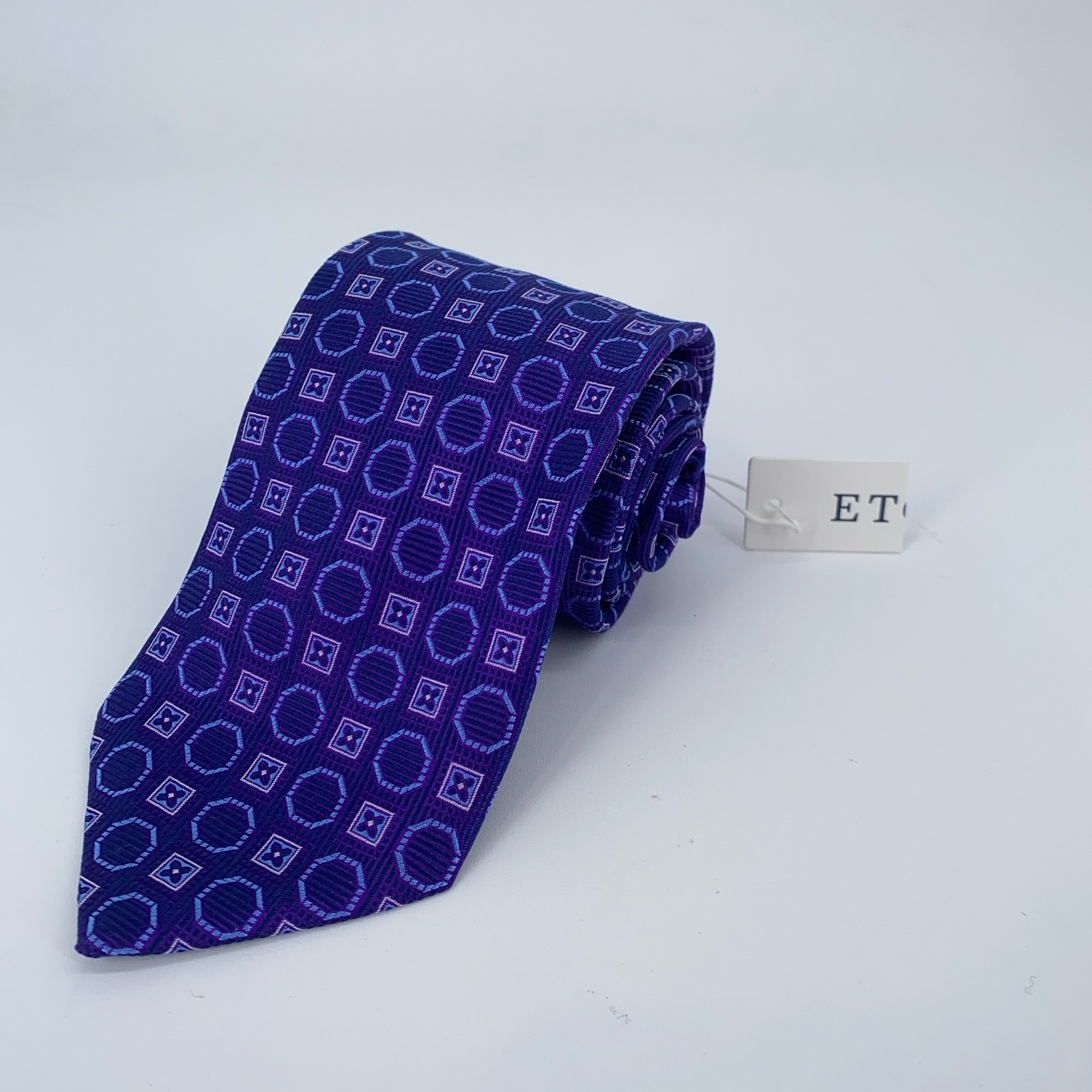 Eton Tie Men One Size Purple Patterned Silk Classic Fit Necktie England Made